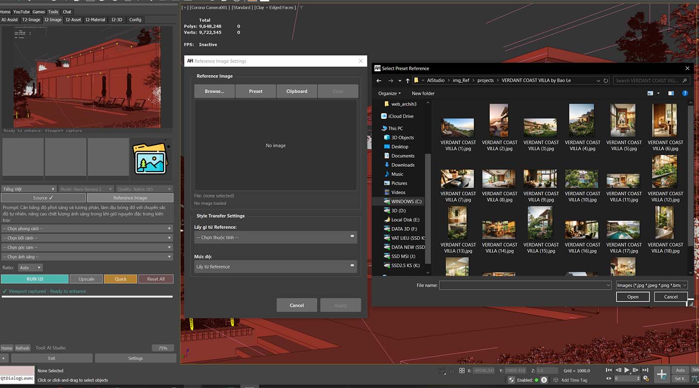 Giao diện thực tế AH3 Hub Image-to-Image trong 3ds Max