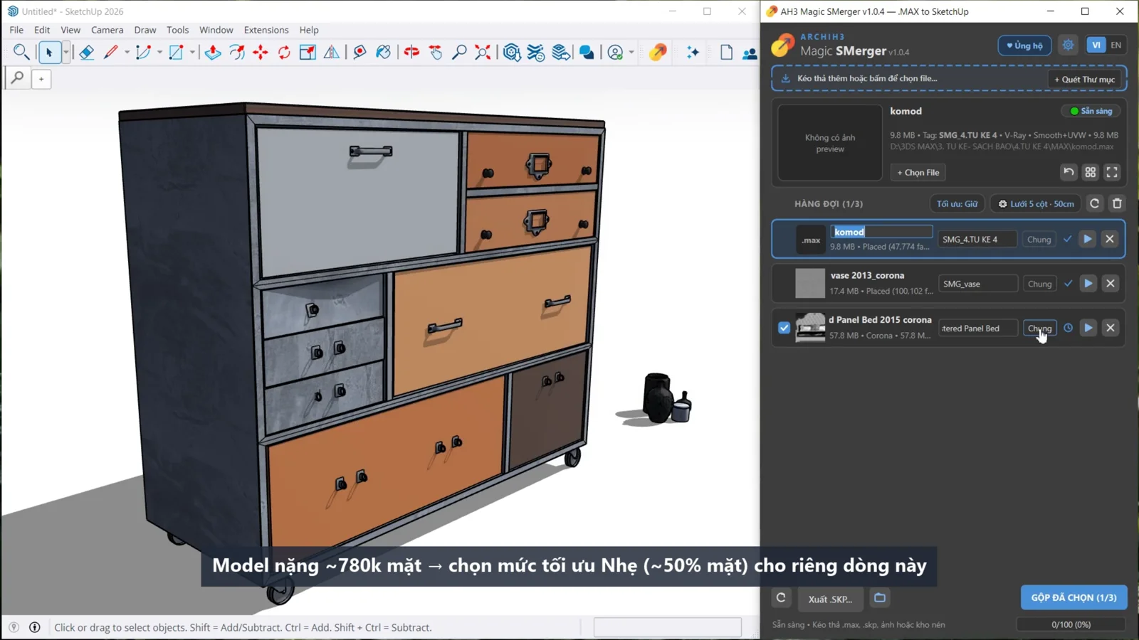 Magic SMerger chuyển model nội thất từ 3ds Max vào SketchUp